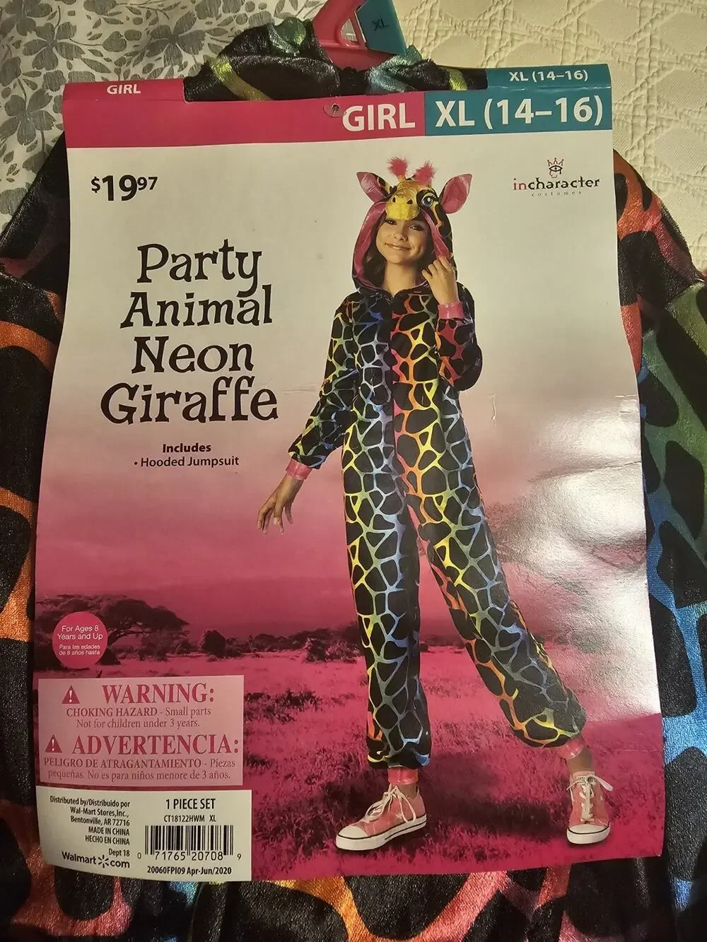 New Party Animal Neon Giraffe Halloween Costume Size Xl 14-16 Jumpsuit